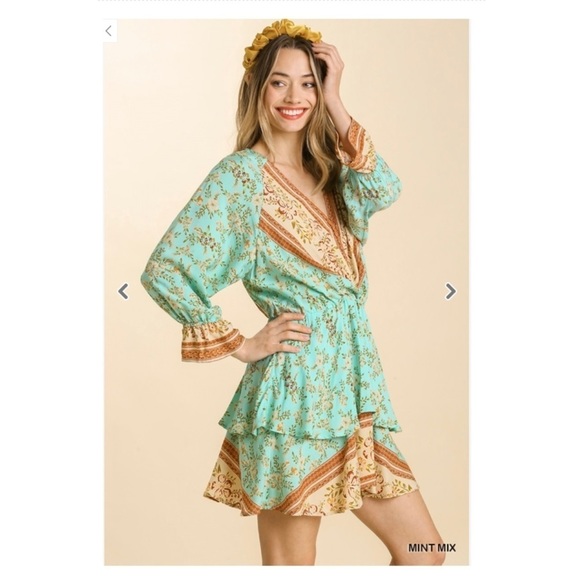 NEW Women's Umgee Flowy Layered V Neck Dress - Color: Multi - Sizes: S, M, L - Picture 3 of 6